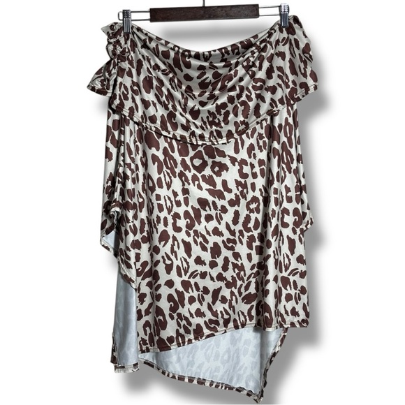 OrderPlus Large Silky Brown and Cream Animal Print Asymmetrical Wrap Midi Skirt - Picture 10 of 13